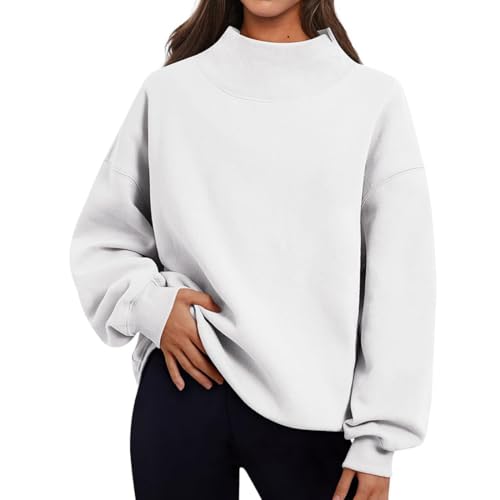 heofonm Women's Oversized Mock Neck Sweatshirt, High Neck Tops for Women, Long Sleeve Turtleneck Pullover Sweatshirt (White,XL) von heofonm