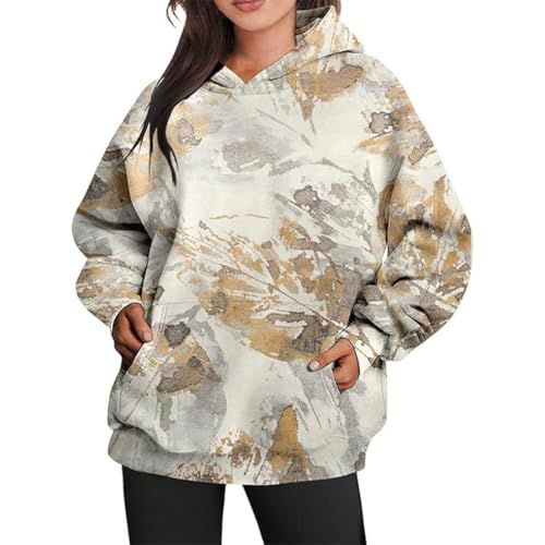 heofonm Womens Camo Hoodie Maple Leaf Print Oversized Hoodies Sweatshirts Classic Fleece Pullover with Pocket (B,2XL) von heofonm