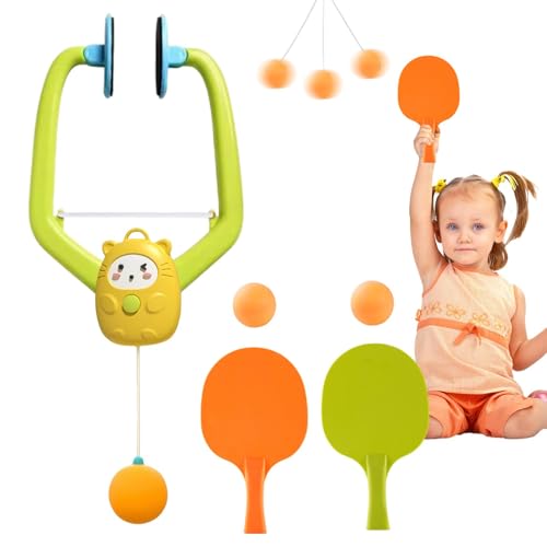 Tür Pings Pong Spiel – Tragbares Tischtennis Trainer Set | Indoor Tischtennisspiel Mit Schlägern Und Bällen | Verstellbarer Hängender Kinder Ting Pong Trainer Für Türrahmen (gelb) von higyee