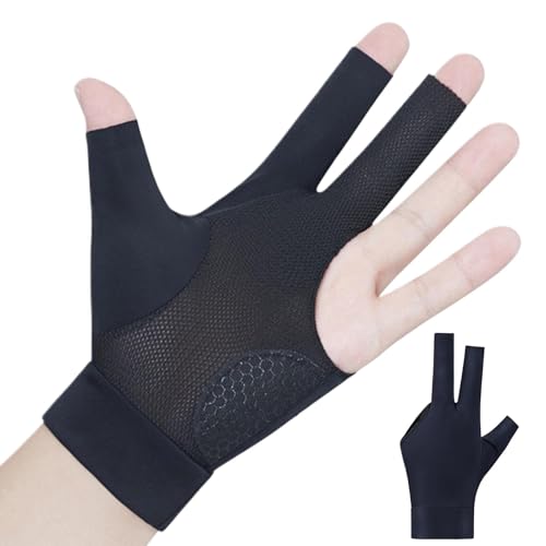 higyee Pool-Handschuh,Pool-Handschuh für Linke Hand, Herren - 3-Finger-Billardhandschuh - Billard-Handschuh, atmungsaktiv, elastisch, Pool-Queue-Handschuhe für Damen und Herren von higyee