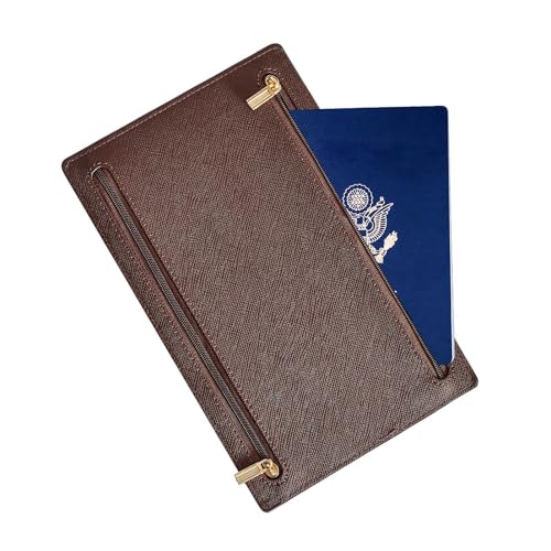higyee Reisepasshülle, Reisebrieftasche, Reisepasshülle - Schlanke Reisepass-Geldbörse aus PU-Leder mit Reißverschlüssen - Multifunktionale Vintage-Reisepasstaschen für die Reise von higyee