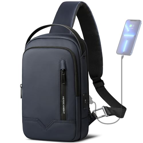 hk Umhängetasche Herren, Wasserdicht Schultertasche 11,3 Zoll iPad Brusttasche Crossbody Bag mit USB-Ladeanschluss, Rucksack Klein Sling Bag Herren für Arbeit Reisen Radfahren Wandern-Blau hk Umhängetasche Herren, Wasserdicht Schultertasche 11,3 Zoll iPad Brusttasche Crossbody Bag mit USB-Ladeanschluss, Rucksack Klein Sling Bag Herren für Arbeit Reisen Radfahren Wandern-Blau von hk