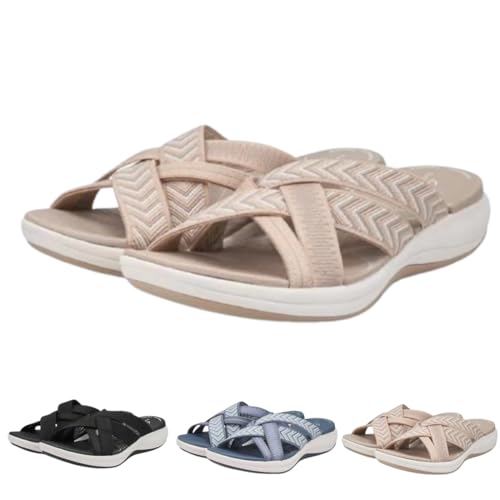 hnomrsk Bequeme Erholungssandalen, orthopädische Sommer-Slipper für Damen mit Fußgewölbeunterstützung bei Plantarfasziitis (6.5,Beige) von hnomrsk