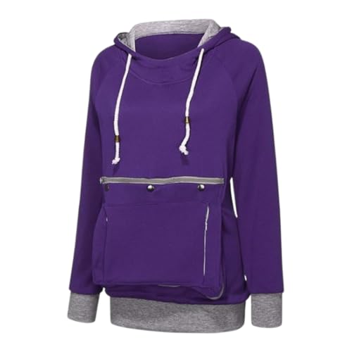 hnomrsk Damen-Kapuzenpullover mit Haustiertasche, langärmliger Pullover mit großer Kängurutasche (XX-Large,Purple) von hnomrsk