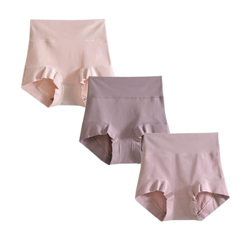 hnomrsk Damen-Unterwäsche aus Baumwolle mit hoher Taille, Bauchkontrolle, weiche, atmungsaktive Slips (Large,3 Pcs C) von hnomrsk