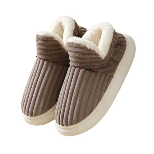 hnomrsk Damen- und Herren-Slipper mit Knöchelriemen, warme Plüsch-Hausschuhe für drinnen und draußen, Flauschige (Brown,9.5-10.5Women/8.5-9.5Men) von hnomrsk