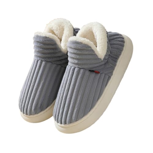 hnomrsk Damen- und Herren-Slipper mit Knöchelriemen, warme Plüsch-Hausschuhe für drinnen und draußen, Flauschige (Gray,11-11.5Women/10-10.5Men) von hnomrsk