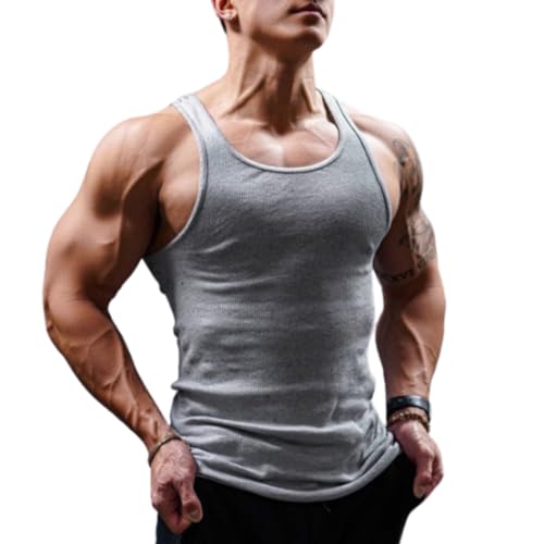 hnomrsk Herren-Tank-Tops, Kompressionsshirt, ärmelloses Fitness-Shirt, figurformende Weste für Herren, Grau, Größe 3XL von hnomrsk