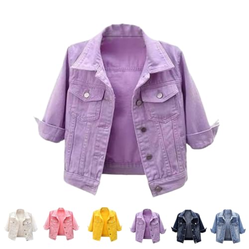 hnomrsk Jeansjacken für Damen 2024, 3/4-Ärmel-Jeansjacke, lässige Jeansjacke mit Knopfleiste und Revers (X-Large,Purple) von hnomrsk