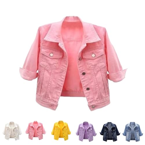 hnomrsk Jeansjacken für Damen 2024, 3/4-Ärmel-Jeansjacke, lässige Jeansjacke mit Knopfleiste und Revers (XX-Large,Pink) von hnomrsk