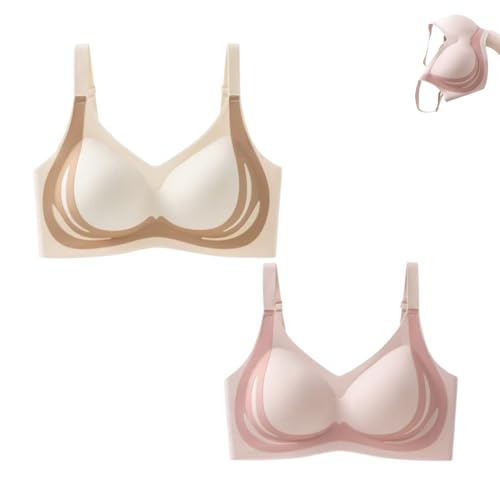 hnomrsk Leistungsstarker Push-Up-BH, nahtloser BH, Haltungskorrektur-BHs, leicht gefüttert, glättende Bralettes (2 Stück, D, Medium) von hnomrsk