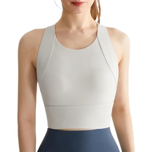 hnomrsk Longline Sport-BHs für Damen, eingenäht, gepolstert, hoher Hals, drahtlos, gepolstert, Yoga-BH, Fitnessstudio (Weiß, Größe M) von hnomrsk