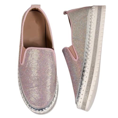 hnomrsk Modischer Slip-On-Sneaker für Damen, Funkelnde modische Damen-Sneaker, Low-Top-Bling-Freizeitschuhe (37,Pink) von hnomrsk