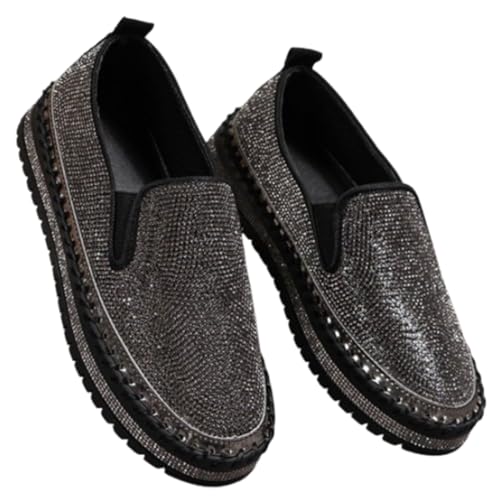 hnomrsk Modischer Slip-On-Sneaker für Damen, Funkelnde modische Damen-Sneaker, Low-Top-Bling-Freizeitschuhe (38,Black) von hnomrsk