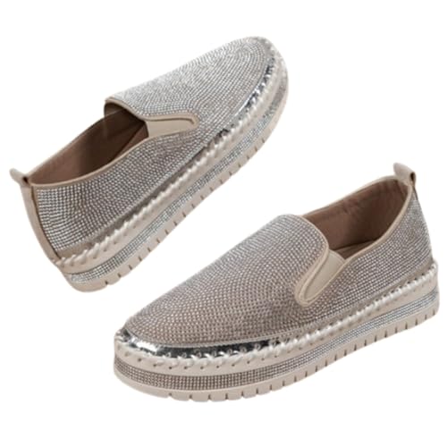 hnomrsk Modischer Slip-On-Sneaker für Damen, Funkelnde modische Damen-Sneaker, Low-Top-Bling-Freizeitschuhe (43,Silver) von hnomrsk