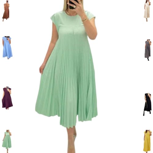 hnomrsk Plissiertes Maxikleid für den Sommer, einfaches, einfarbiges Plissiertes Kleid für den Sommer (X-Large,Green) von hnomrsk