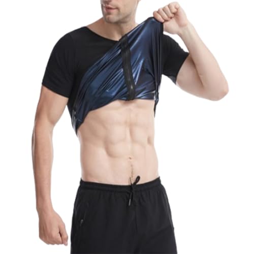 hnomrsk Saunaanzug für Männer, Schwitz-Saunajacken, Trainingsshirt, Body Shaper, Schlankheits-Fitness-Shapewear-Shirt (4XL/5XL,Blue) von hnomrsk