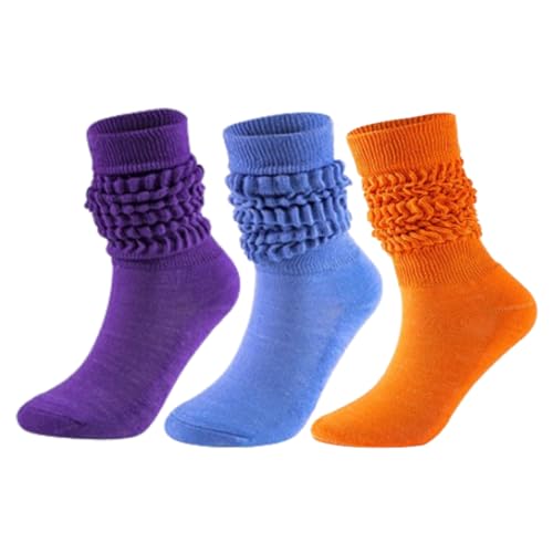 hnomrsk Slouch-Scrunch-Socken für Damen, Lange, Dicker Scrunch, weiche, extra Lange Scrunch-Kniestrümpfe (One Size,3 Pcs D) von hnomrsk