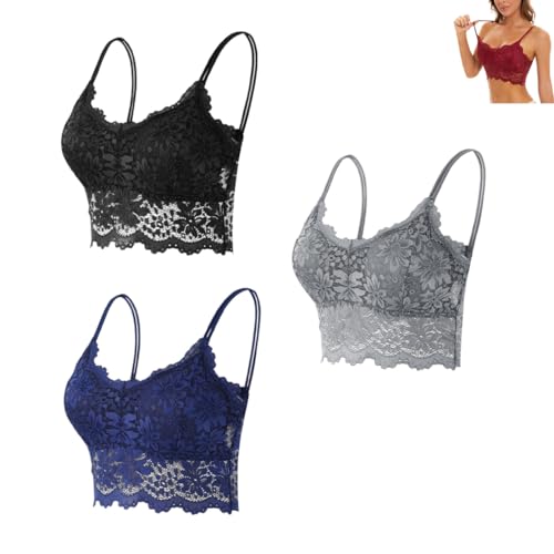 hnomrsk Spitzen-BH für Damen, sexy, nahtlos, atmungsaktiv, Bequeme Bralettes, gepolsterter Bandeau-BH mit Riemchen (XL-XXL,3 Pcs C) von hnomrsk