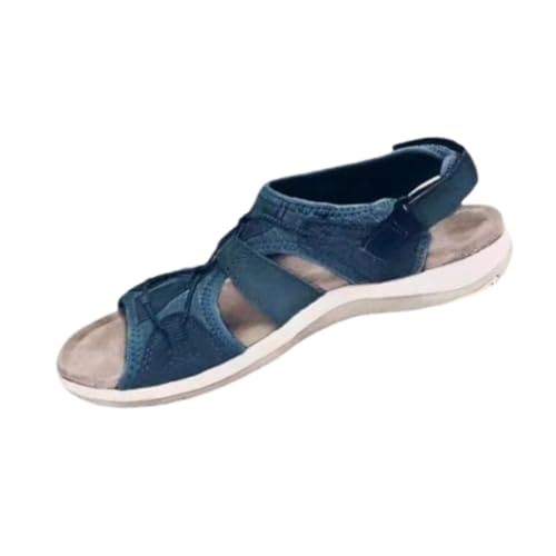 hnomrsk Verstellbare Sandalen für Damen, Stützend und weich, atmungsaktive Sandalen mit offener Spitze, Flache Strandsandalen (35,Dark Blue) von hnomrsk