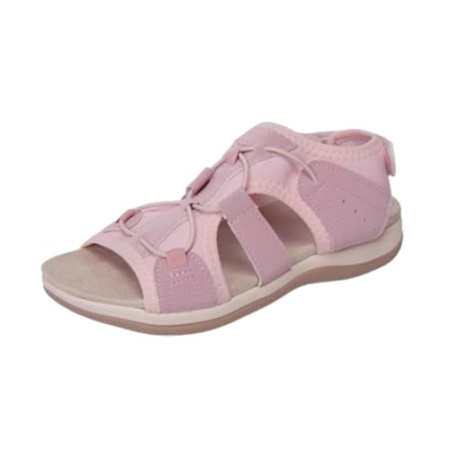 hnomrsk Verstellbare Sandalen für Damen, Stützend und weich, atmungsaktive Sandalen mit offener Spitze, Flache Strandsandalen (42,Pink) von hnomrsk