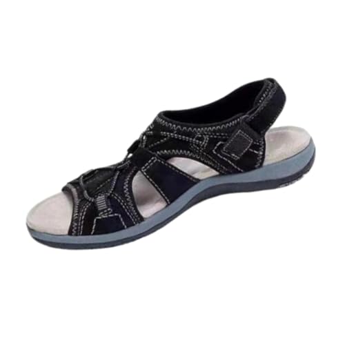 hnomrsk Verstellbare Sandalen für Damen, Stützend und weich, atmungsaktive Sandalen mit offener Spitze, Flache Strandsandalen (43,Black) von hnomrsk