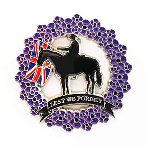Violette Mohnblumen-Anstecknadeln, Tier, Hund, Pferd, Haustier, Aufschrift "Lest We Forget Remembrance Day", Union Jack-Flagge Violette Mohnblumen-Anstecknadeln, Tier, Hund, Pferd, Haustier, Aufschrift "Lest We Forget Remembrance Day", Union Jack-Flagge von horsemen