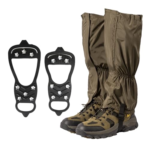 Outdoor Gamaschen,Gamaschen Wandern, Spikes für Schuhe Winter,Steigeisen,wasserdichte Einstellbare Gamaschen für Outdoor-Hosen Zum Wandern,Klettern Trekking Schneewandern Trekking Jagd (Grün, L) von hssopa