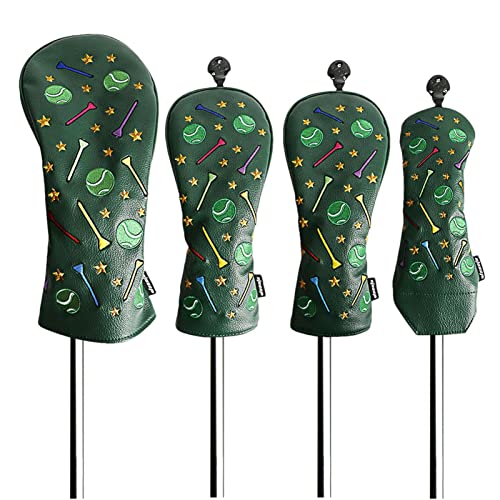 Kopfbedeckung für Golfschläger, 4 Stück Wasserdichte Golf Eisen Kopfbedeckungen Set, PU Leder Golfschläger Headcovers-Set passt für alle Fairway- und Driverclubs Abbto von huiba