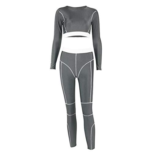 Damen Sportanzug Yoga Set 2 Teile/Satz Sportwear Langarmshirt + Leggings Frauen Trainingsanzug Laufen Jogging Änzuge Gym Fitness Set S Dear-XiaoBao von huizhouxiaobaodianzishangwuyouxiangongsi