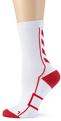 Hummel Sportsocken kurz Unisex mit Polsterung div. Farben - REFLECTOR TECH INDOOR SOCK LOW - Socken antibakteriell für Sport & Fitness - Strümpfe Mesh Belüftung, weiß (White/True Red), 12, 21-074-9402 von hummel