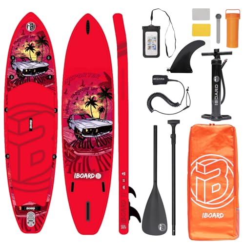 iBOARD Aufblasbare Stand Up Paddle Boards 11′×33″×6″ mit dickem ausgezeichnetem SUP Paddle Board Zubehör, breiter und Stabiler aufblasbarer Paddle Board Anzug für Jugend und Erwachsene (Farbe 4, 11') von iBOARD