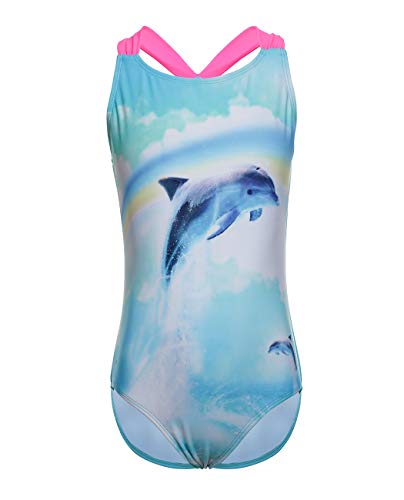 iDrawl Schwimmanzug Mädchen Badeanzüge Blau Delphin Sommer Sportanzug Größe S von iDrawl