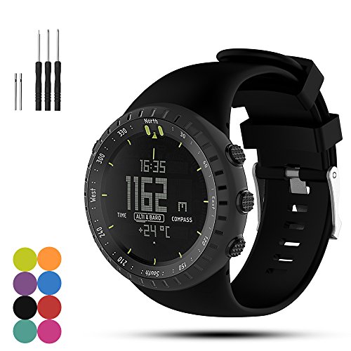 iFeeker Verstellbares Weiches Silikon Ersatz Armbanduhr Armband mit Montage Schraubendreher und Lug Adapter für Suunto Core Alle Black Smart Watch von iFeeker