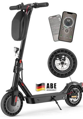 E Scooter mit Straßenzulassung, 10 Zoll, Max 40km Reichweite 20km/h, Komfortable Stoßdämpfung, Elektro Scooter bis 120kg, APP-Verbindung, LED-Display, Duales Bremssystem Elektroroller für Erwachsene von iScooter