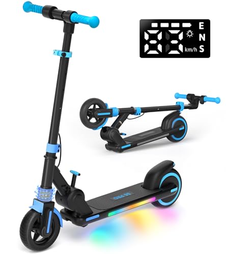 E Scooter Kinder, Elektroroller Kinder von 6-10-14 mit 5AH Akku 6,5 Zoll Reifen, 15km Reichweite, LED-Anzeige, 150W Motor mit Bunte LED-Lichter, 4-Höhenverstellbar Elektro Scooter Geschenk Jugendliche von iScooter