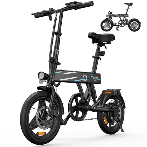 iScooter EB1 Elektrofahrrad für Herren Damen, 250 Motor 25km/h Klappbares E-Bike, 14 Zoll Elektrofahrräder,280.8Wh Akku, 40-60KM PAS Reichweite, Mini E Bikes für Pendeln, Camping, Reisen (Schwarz) von iScooter