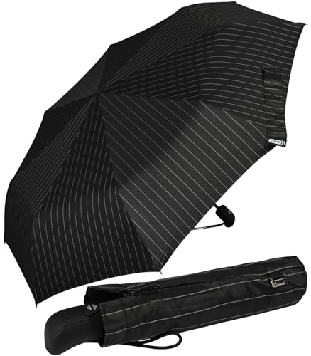 iX-brella First Class – Regenschirm mit Auf-Zu-Automatik - stabil groß sturmfest - Nadelstreifen schwarz von iX-brella