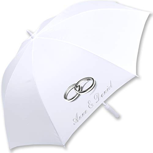 iX-brella XXL Hochzeits-Stockschirm Automatik - All In White - Silberne Ringe personalisiert mit Namen iX-brella XXL Hochzeits-Stockschirm Automatik - All In White - Silberne Ringe personalisiert mit Namen von iX-brella