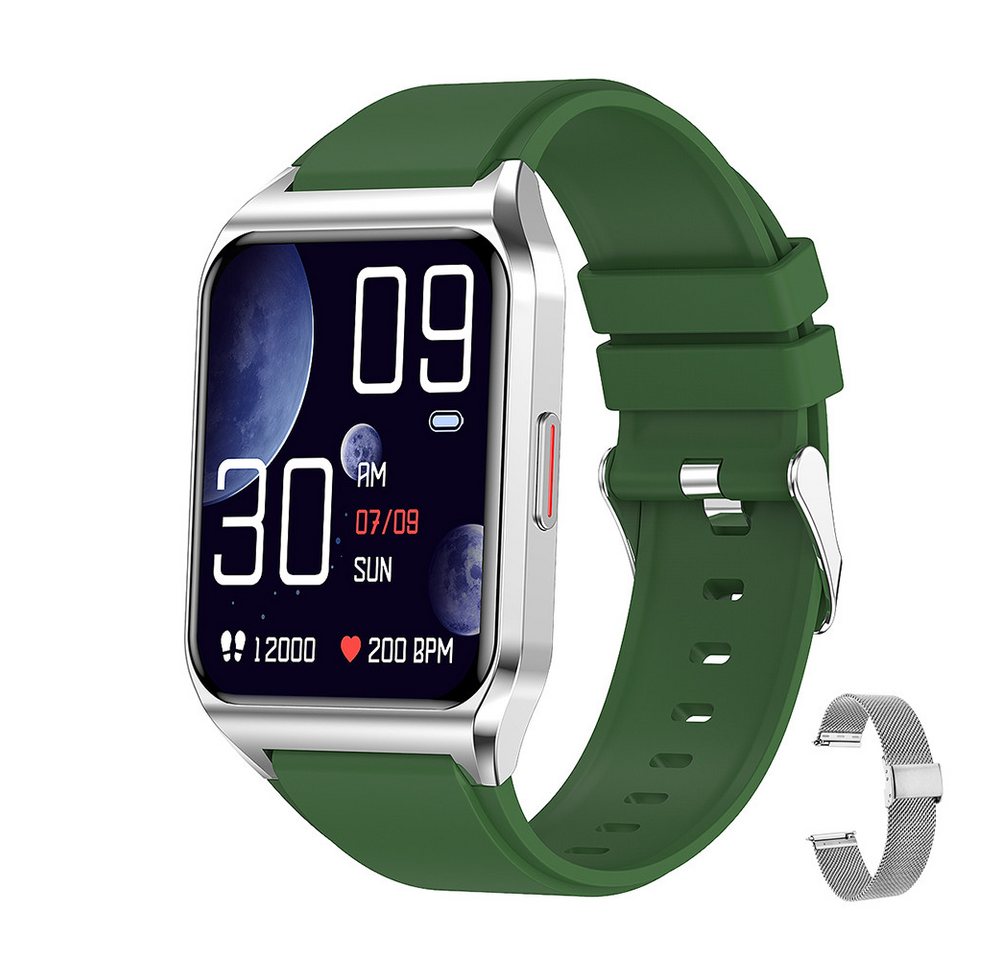 ibettertec Smartwatch Damen Herren, 1,96" AMOLED Fitness Tracker Uhren Smartwatch (1.43 Zoll), Uhren Watch für iOS und Android, Silikon Ersatzarmband mit Milanaise Uhrenarmbänder von ibettertec