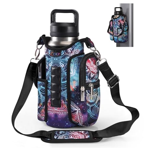 icolor Magnetische Wasserflasche Tasche Gym Magnetischer Tasche mit Handyfächern Magnetische Flaschenhalter Träger Sport Fitnessstudio Magnetischer Turnbeutel (Neopren, Mandala) von icolor