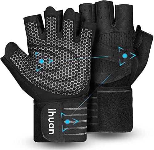 ihuan Belüftete Fitness Handschuhe mit Handgelenkband-Unterstützung für Herren und Frauen | Schwarze Trainingshandschuhe | kompletter Handflächenschutz für Gewichtheben, Training, Fitness, Klimmzüge ihuan Belüftete Fitness Handschuhe mit Handgelenkband-Unterstützung für Herren und Frauen | Schwarze Trainingshandschuhe | kompletter Handflächenschutz für Gewichtheben, Training, Fitness, Klimmzüge von ihuan