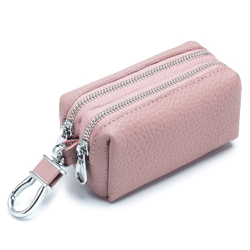 imeetu Große Geldbörse aus Leder, Kleingeldtasche mit 2 Schlüsselanhängern und 2 Reißverschlusstaschen für Damen, Pink, Minimalistisch von imeetu