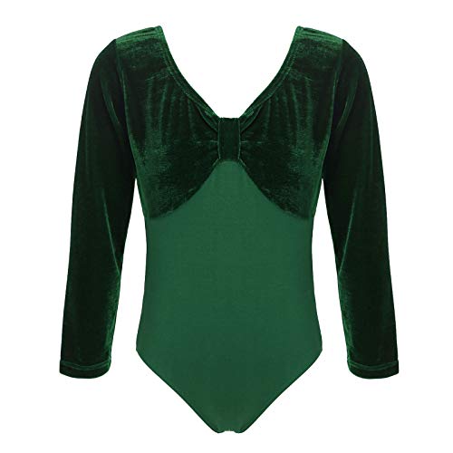 inhzoy Kinder Mädchen Ballett Trikot Langarm Ballett Body Anzug Leotard Tanzbody Turnanzug Samt Overall Top für Ballett Gymnastik Training Dancewear Grün 134-140 von inhzoy