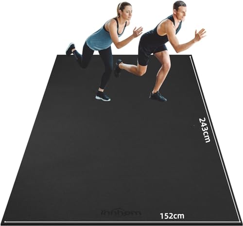 innhom Bodenschutzmatte Fitnessgeräte Fitness Sportmatte Fitnessmatte rutschfest, Hochstrapazierfähige Unterlegmatte Schutzmatte für Laufbänder (243 × 152 × 0,7 cm Schwarz) von innhom
