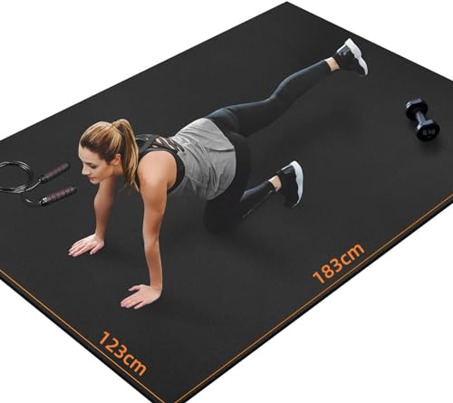 innhom Bodenschutzmatte Fitnessgeräte Fitness Sportmatte Fitnessmatte rutschfest, Hochstrapazierfähige Unterlegmatte Schutzmatte für Laufbänder (183 × 123 × 0,7 cm Schwarz) von innhom