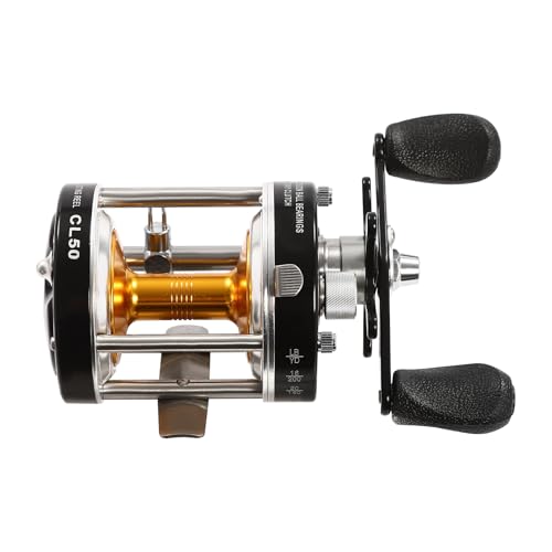 Runde Baitcasting Reel #50 Schwarz Rechts Konventionelle Reel für Wels 5.2:1 Gear Ratio Beach Casting High Stability Reel Baitcasting Angelrolle, Angelassistent Reel für Küsten und Tiefseefischen von innytund