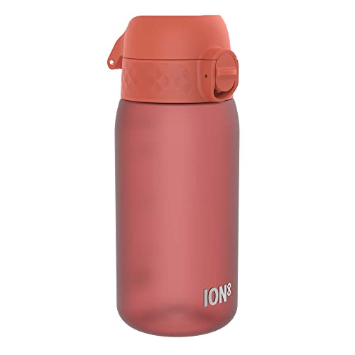 Ion8 Kinder Trinkflasche, 350ml, Auslaufsicher, Einhandöffnung, Sichere Verriegelung, Spülmaschinenfest, BPA-frei, Tragegriff, Klappdeckel, Leicht zu Reinigen, Klimaneutral, Dunkelrot von ion8