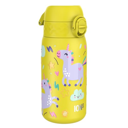 Ion8 Kinder Trinkflasche, Edelstahl 400ml, Auslaufsicher, Einhandöffnung, Sichere Verriegelung, Spülmaschinenfest, Klappdeckel, Tragegriff, Leicht zu Reinigen, Langlebig & Kratzfest, Gelb Einhorn Ion8 Kinder Trinkflasche, Edelstahl 400ml, Auslaufsicher, Einhandöffnung, Sichere Verriegelung, Spülmaschinenfest, Klappdeckel, Tragegriff, Leicht zu Reinigen, Langlebig & Kratzfest, Gelb Einhorn von ion8