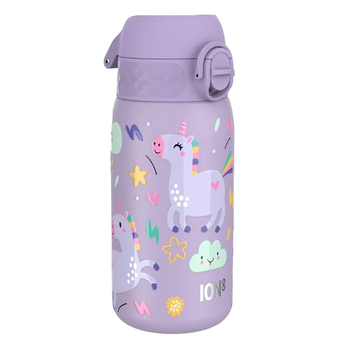 Ion8 Kinder Trinkflasche, Edelstahl 400ml, Auslaufsicher, Einhandöffnung, Sichere Verriegelung, Spülmaschinenfest, Klappdeckel, Tragegriff, Leicht zu Reinigen, Langlebig & Kratzfest, Helllila Einhorn Ion8 Kinder Trinkflasche, Edelstahl 400ml, Auslaufsicher, Einhandöffnung, Sichere Verriegelung, Spülmaschinenfest, Klappdeckel, Tragegriff, Leicht zu Reinigen, Langlebig & Kratzfest, Helllila Einhorn von ion8